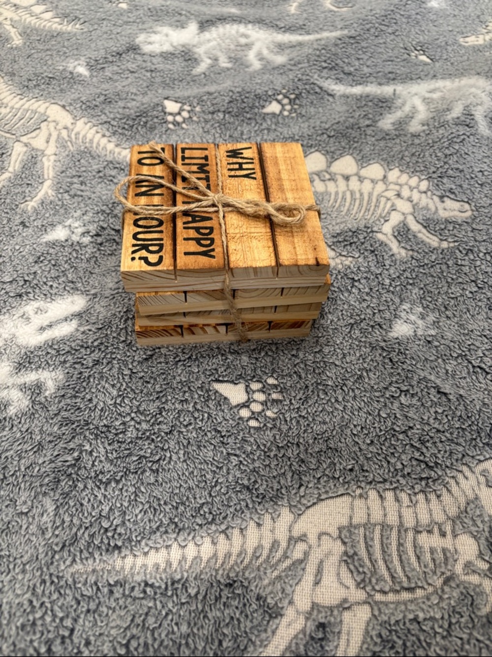 Mud Pie Natural Wood Quote Coaster Set with Twine - Picture 3 of 8